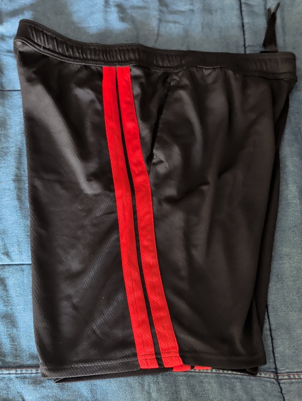 Men's Athletic Shorts in Black with Red Stripe Mens Large